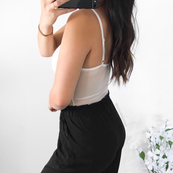 white lace mesh strappy bodysuit - Picture 4 of 4